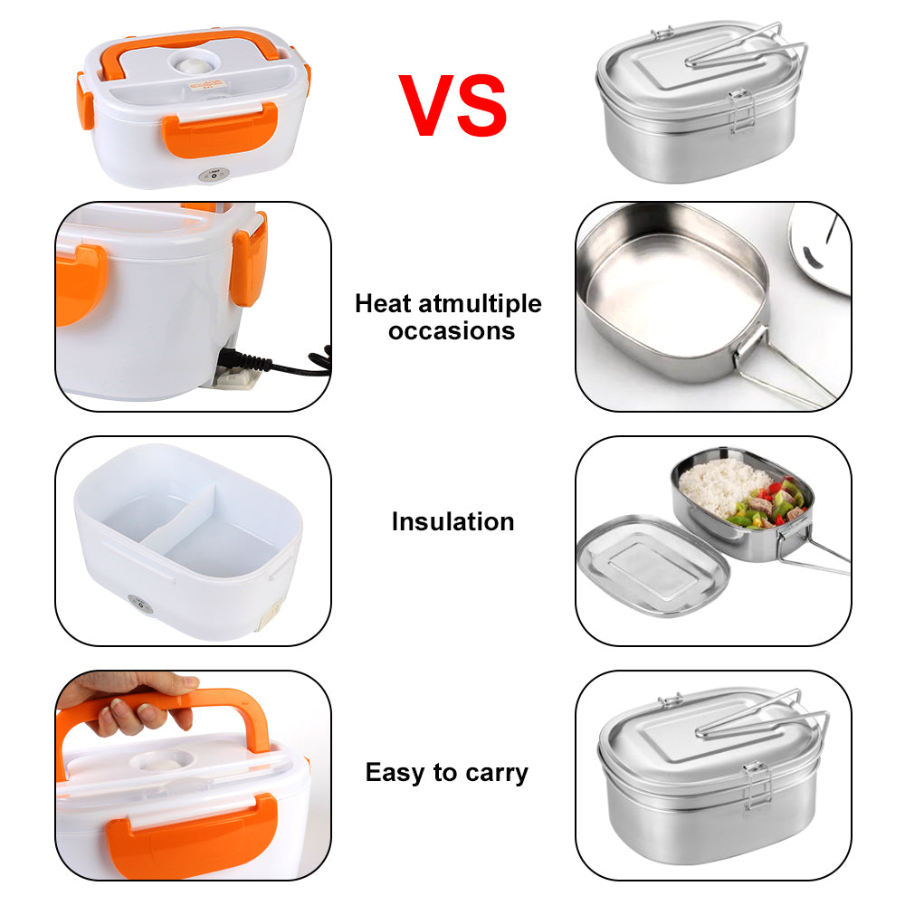 STAINLESS STEEL ELECTRIC LUNCH BOX FOOD WARMER, PORTABLE HEATED LUNCH BOX FOR OFFICE & TRAVEL