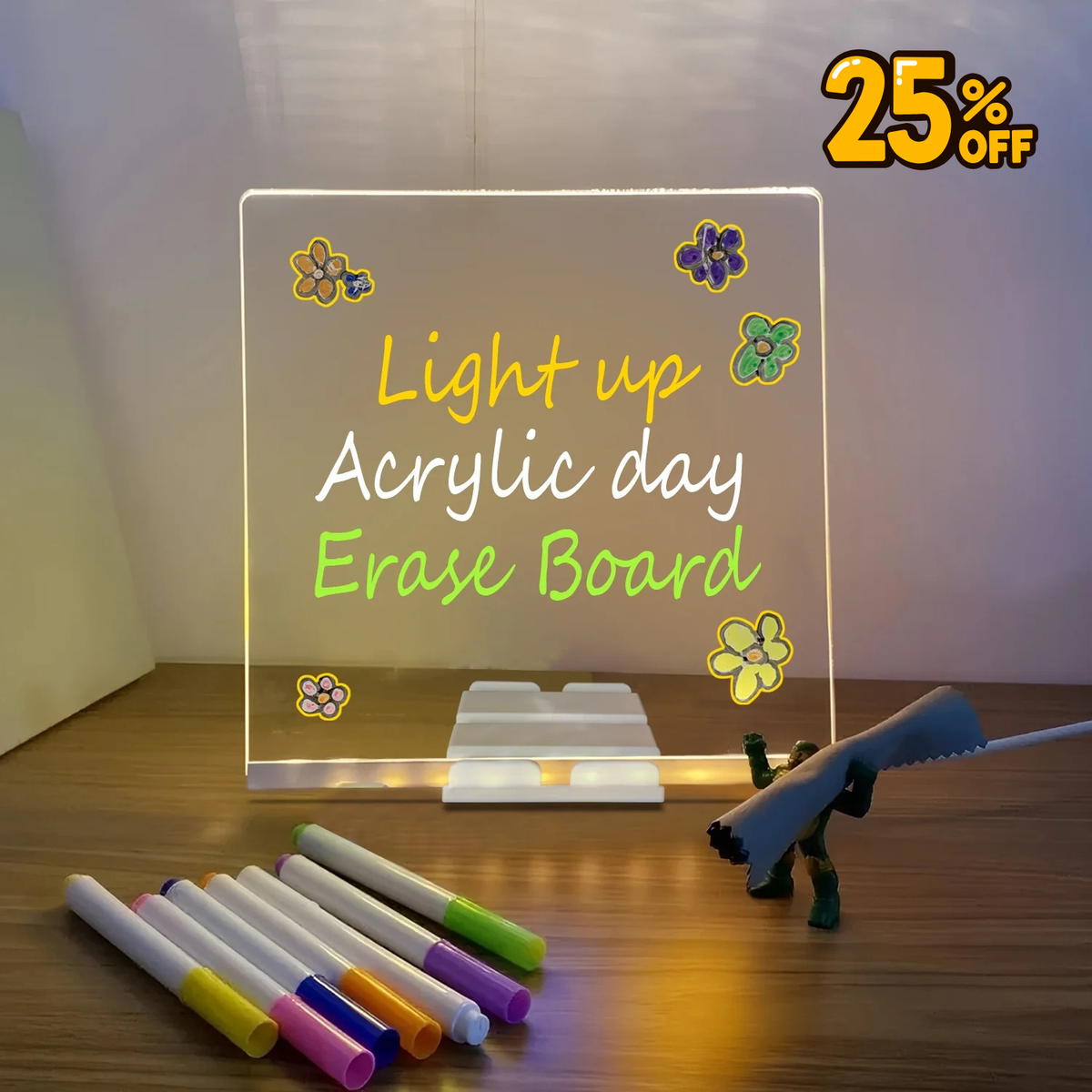 Mini LED Magic Drawing Board With Free Glowing Neon Markers (15cm X 15cm)