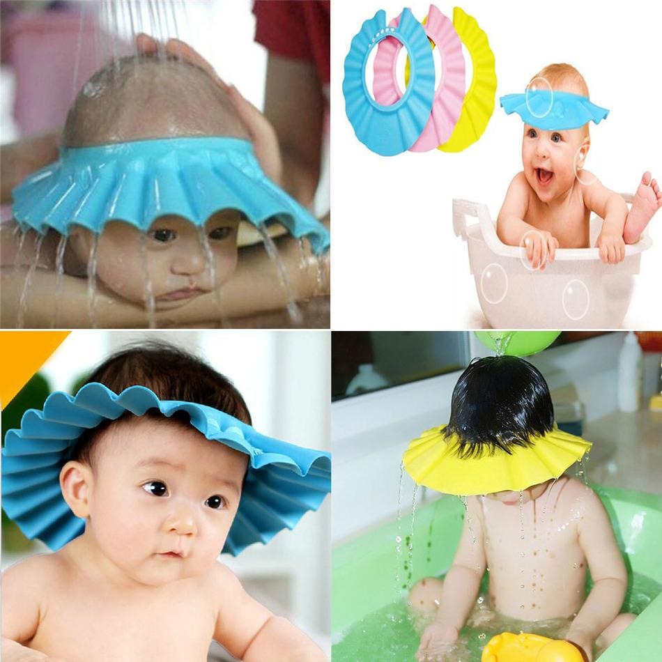 Silicon Baby Shower Cap With Stopper, Soft & Safe Material Baby Shower Cap, Random Color