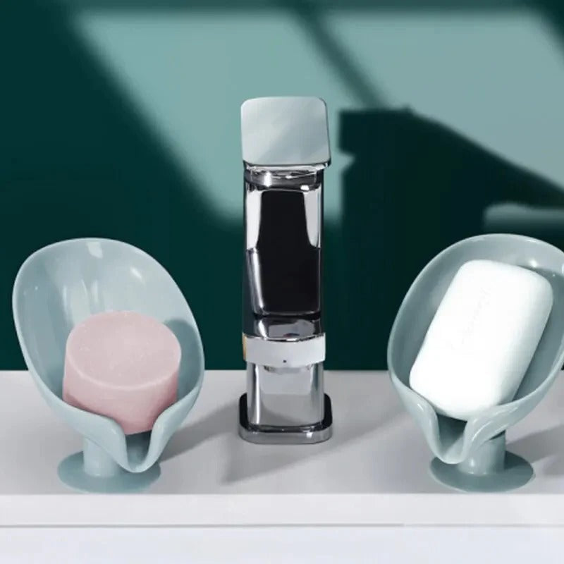 LEAF SHAPE SELF DRAINING SOAP HOLDER WITH SUCTION BASE