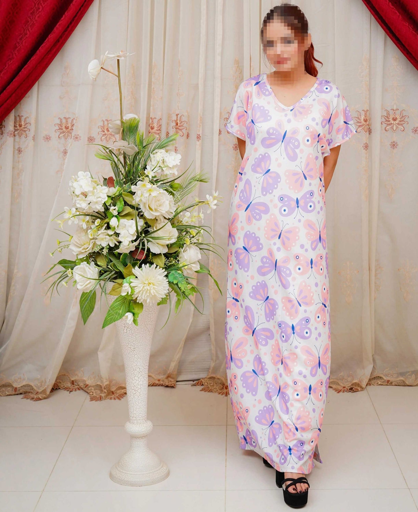 Bliss Beam 3 Piece Imported Jersey Interlock Printed Nighty, Panty And Poni Set Free Size For Women