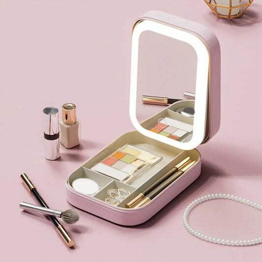 PORTABLE FOLDING LED MAKEUP MIRROR JEWELERY BOX