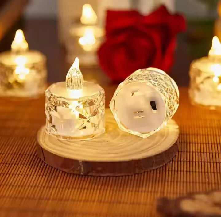 LED  CRYSTAL TEA LIGHT CANDLES - CANDLE LIGHTS FOR SHELVES DECOR