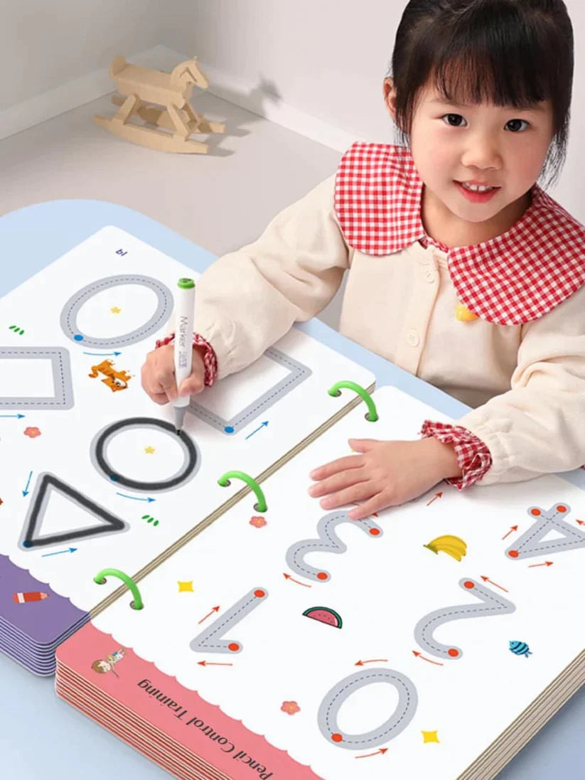 64 PAGES CHILDREN TRACING BOOK , ERASABLE STROKE LINE WRITING BOOK FOR KIDS