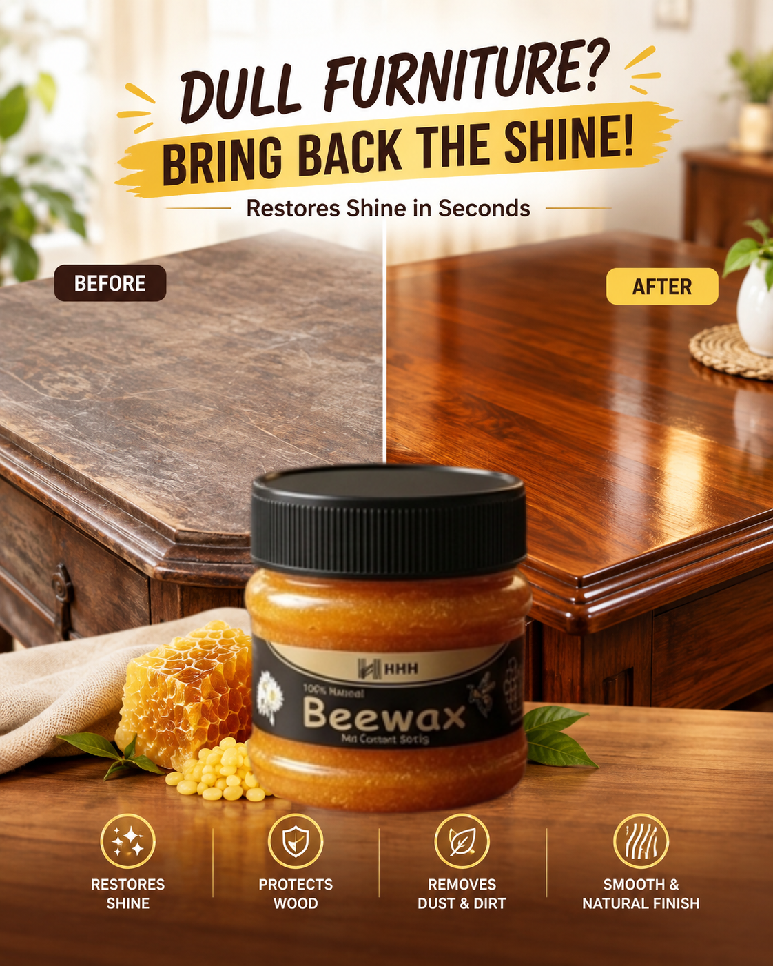 Beewax Furniture Polish, Beeswax Wood Polish For Furniture Care (85 gm)
