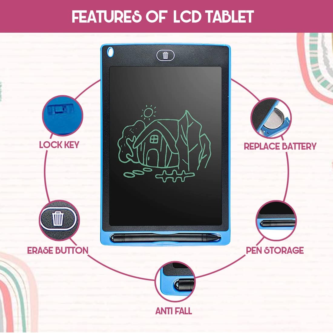 8.5 INCH ERASABLE "LCD" WRITING TABLET FOR KIDS - DIGITAL DRAWING PAD