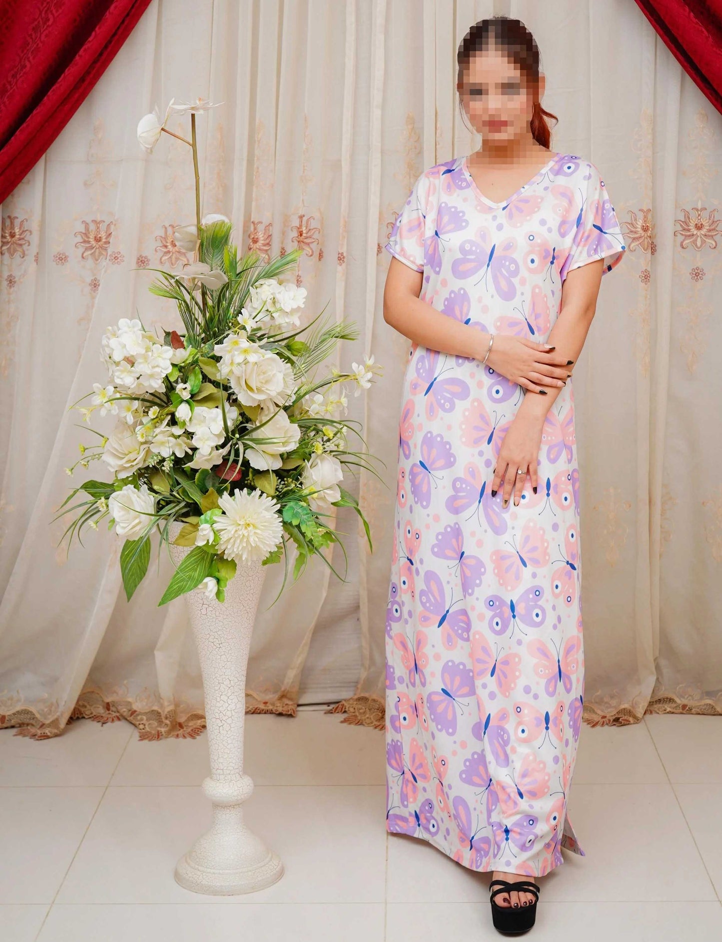 Bliss Beam 3 Piece Imported Jersey Interlock Printed Nighty, Panty And Poni Set Free Size For Women