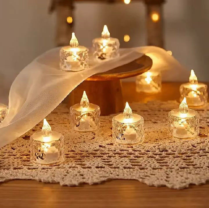 LED  CRYSTAL TEA LIGHT CANDLES - CANDLE LIGHTS FOR SHELVES DECOR