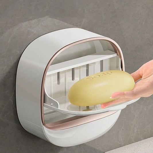 PUNCH FREE WALL MOUNTED SOAP HOLDER , LUXURY SOAP BOX WITH DRAIN TRAY