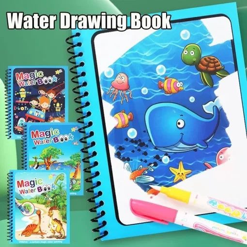REUSABLE MAGIC WATER COLORING BOOK FOR KIDS (RANDOM COLORS & DESIGN)
