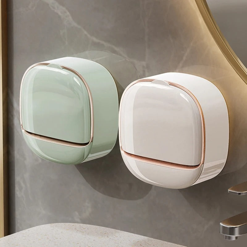 PUNCH FREE WALL MOUNTED SOAP HOLDER , LUXURY SOAP BOX WITH DRAIN TRAY
