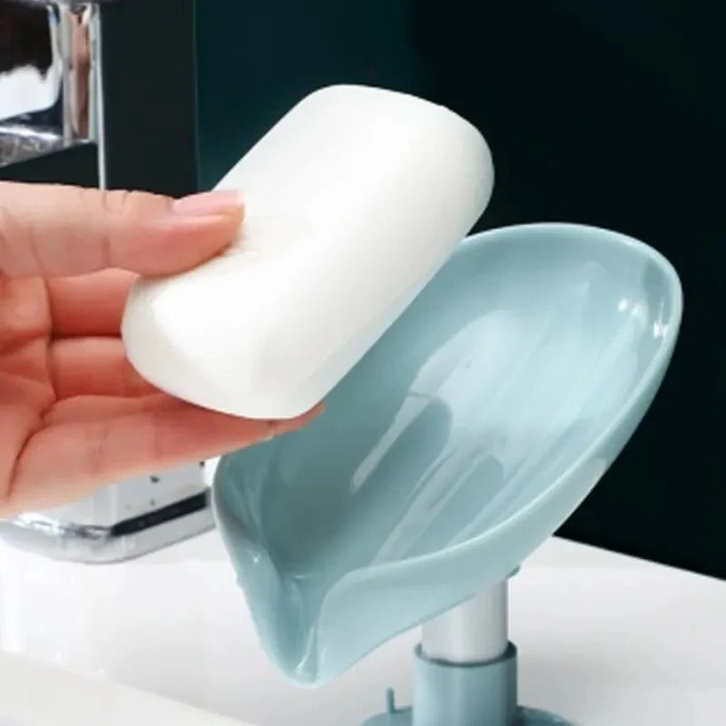 LEAF SHAPE SELF DRAINING SOAP HOLDER WITH SUCTION BASE