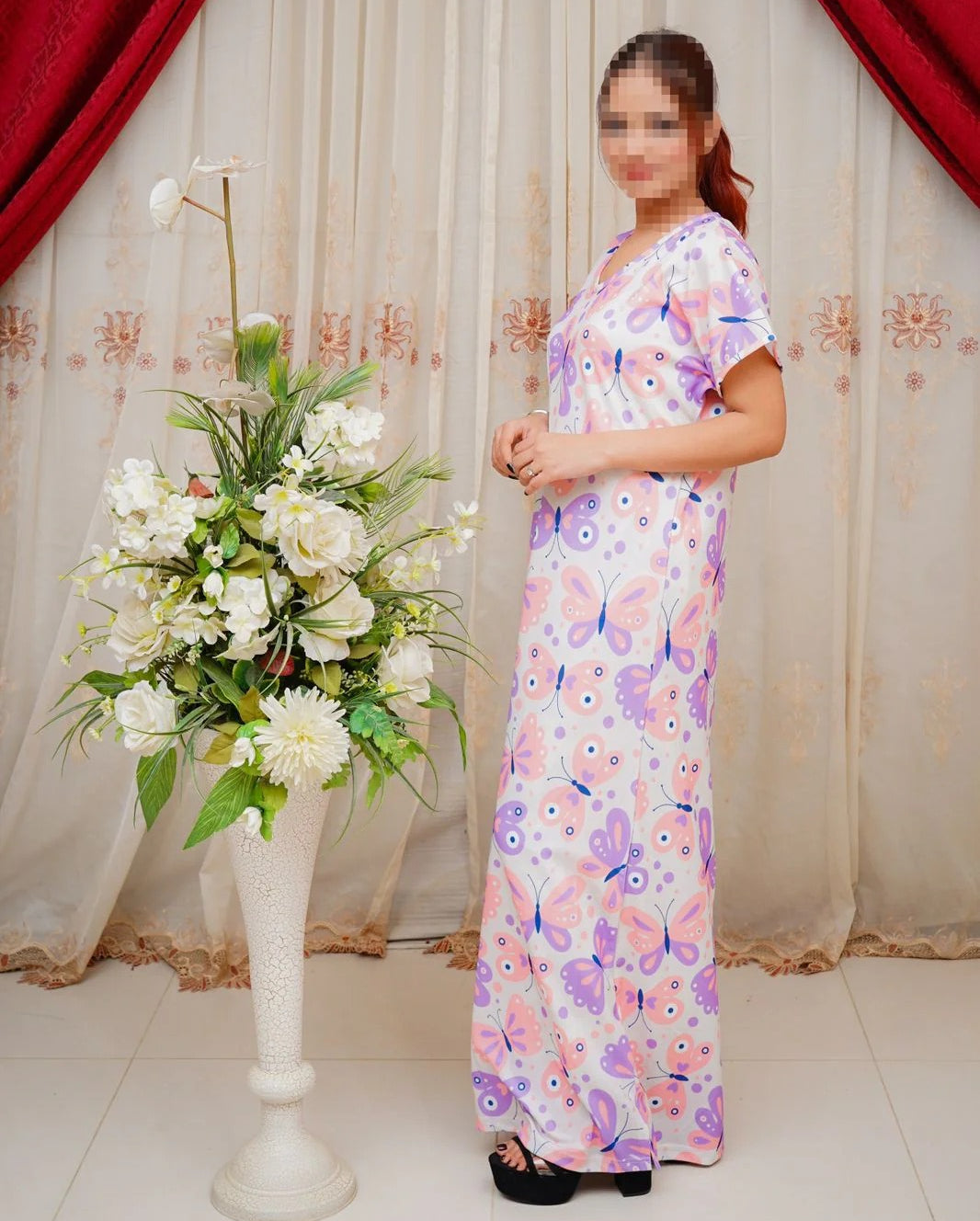 Bliss Beam 3 Piece Imported Jersey Interlock Printed Nighty, Panty And Poni Set Free Size For Women