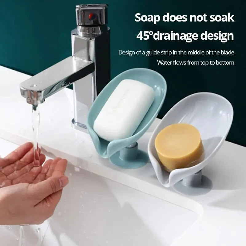 LEAF SHAPE SELF DRAINING SOAP HOLDER WITH SUCTION BASE